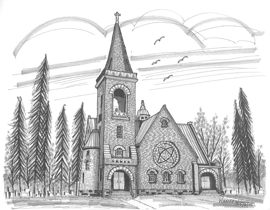 St Pauls Lutheran Church Red Hook NY Drawing by Richard Wambach