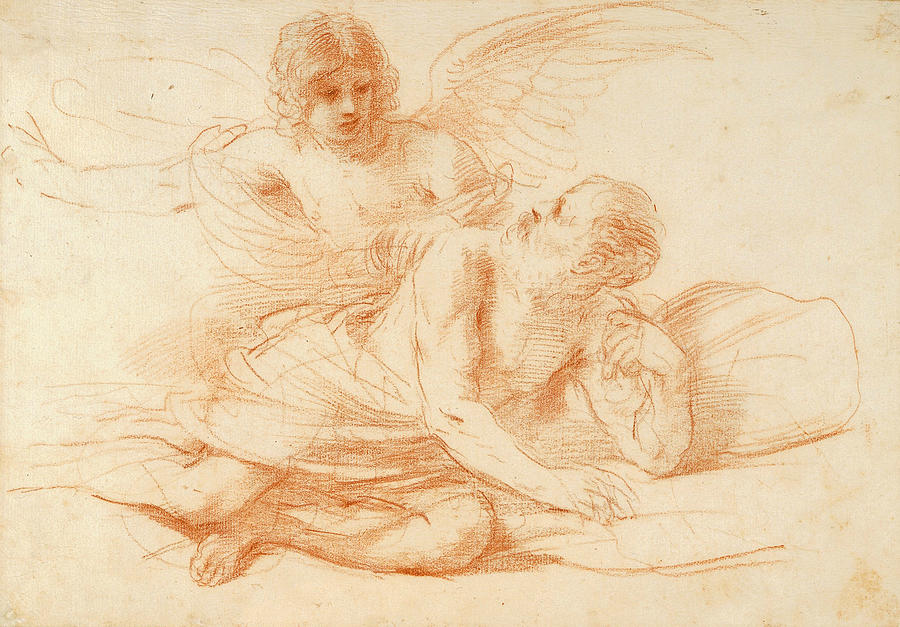 St Peter and the Angel Drawing by Guercino