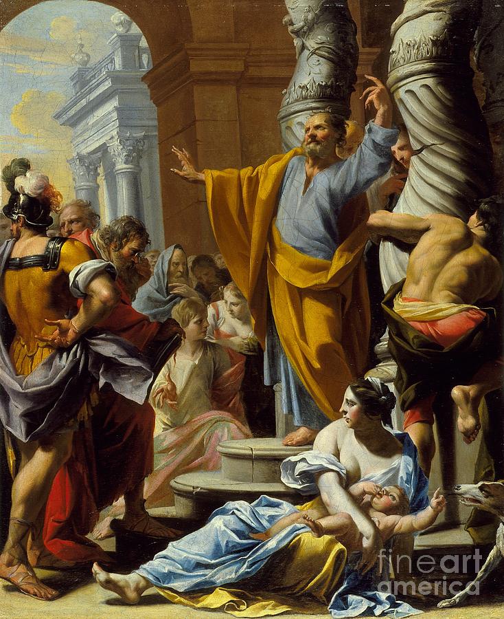 St. Peter Preaching in Jerusalem Painting by Celestial Images