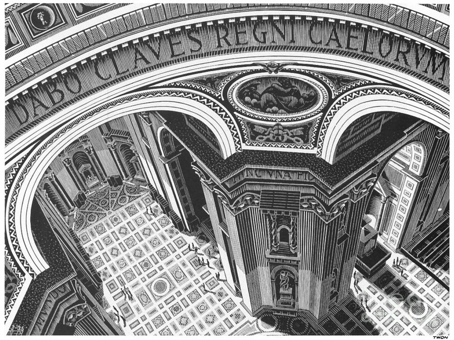 Architecture Drawing - St Peter Rome by MC Escher