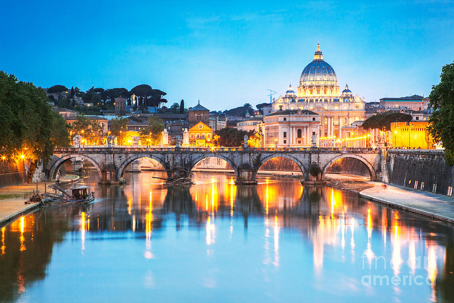 St Peters basilica and bridge over Tevere at dusk - Rome Photograph by Matteo Colombo