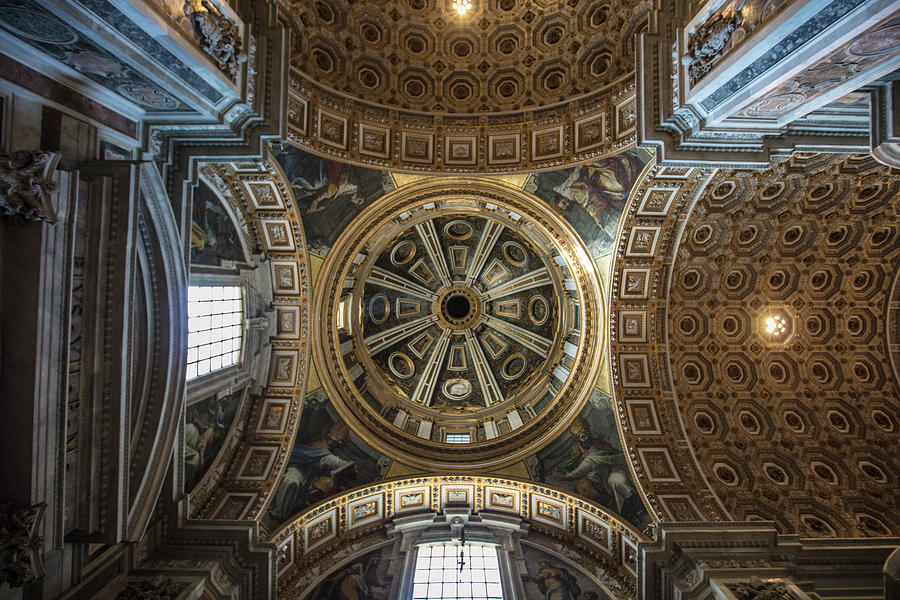 Basilica Photograph - St Peters Basilica Ceiling Looking Up  by John McGraw