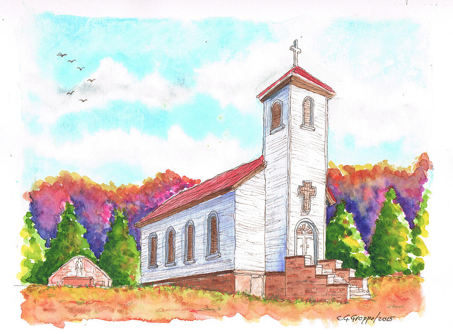 St. Peters Catholic Church, Fayette, MI Painting by Carlos G Groppa