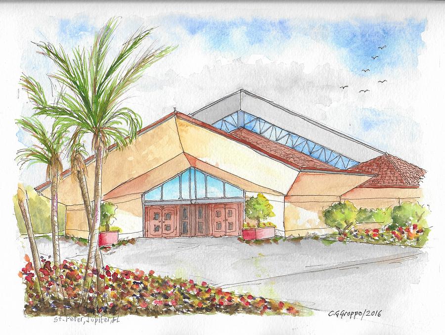 Architecture Painting - St. Peters Catholic Church, Jupiter, Florida by Carlos G Groppa