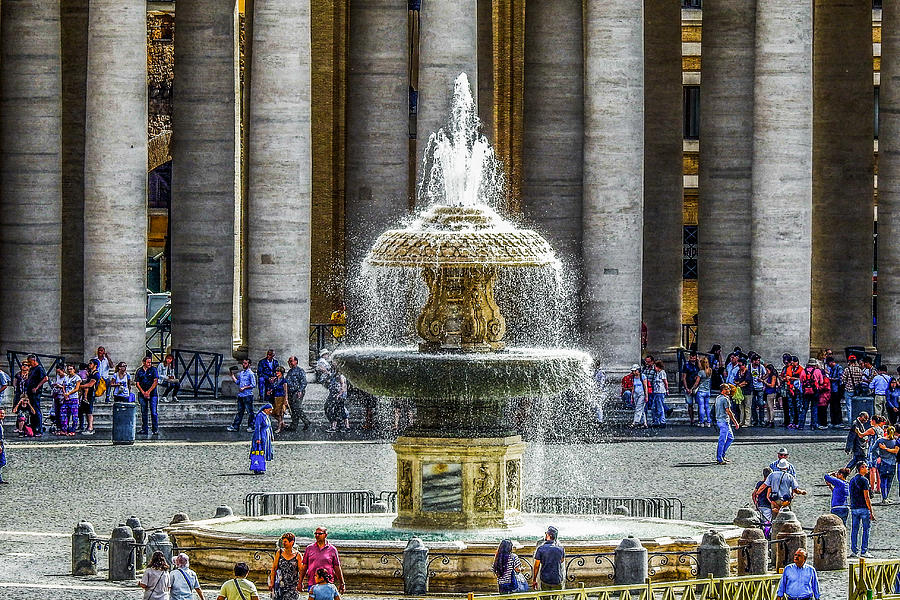 St. Peters Square Fountain at the Vatican Photograph by Marilyn Burton