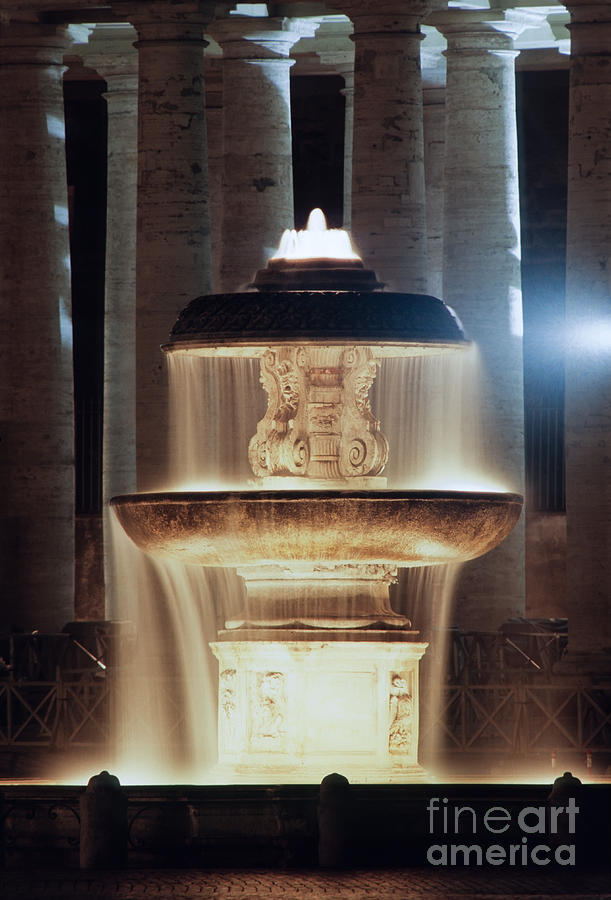 St Peters square fountain by night Photograph by Fabrizio Ruggeri
