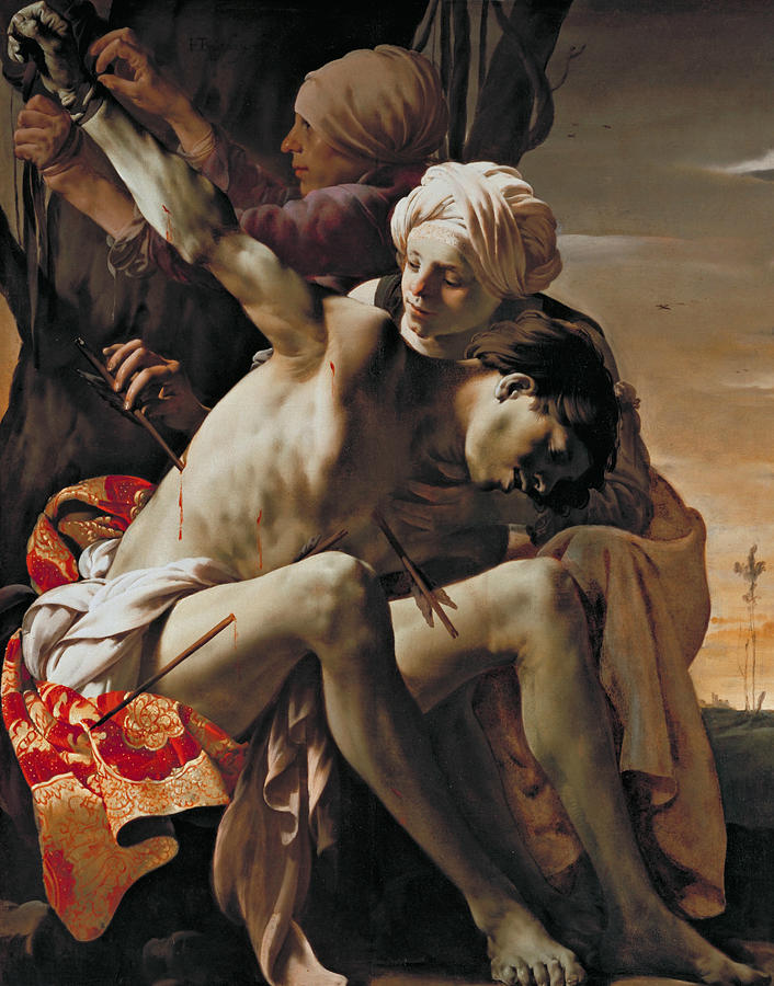 St Sebastian Tended by Irene and her Maid Painting by Hendrick ter Brugghen