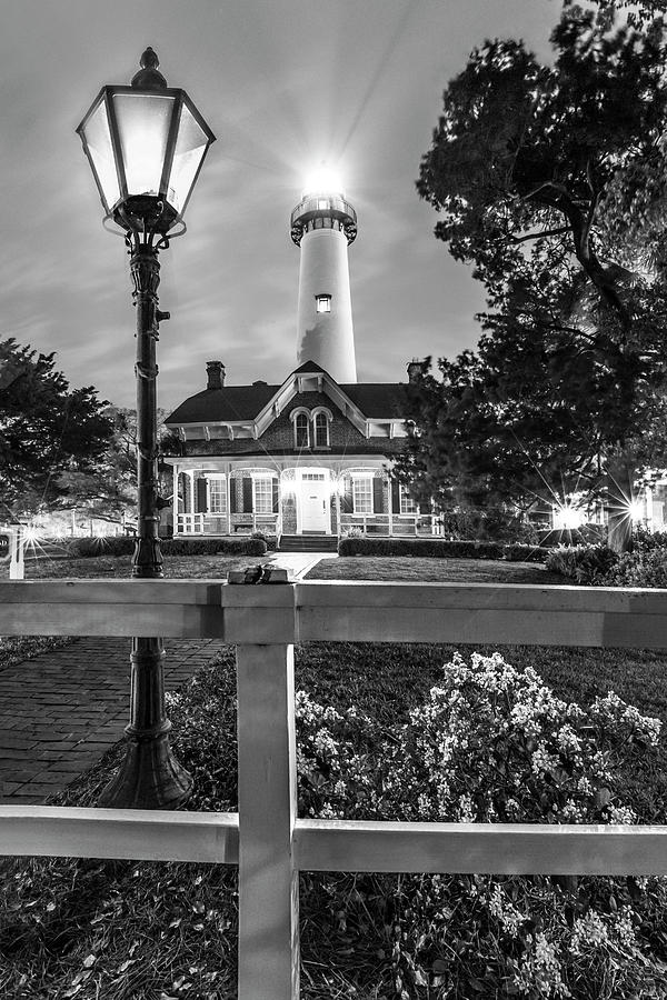 St. Simons Lighthouse Black and White Photograph by Debra and Dave Vanderlaan