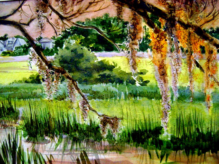 St Simons Marsh Sunset thru Moss Painting by Martha Tisdale