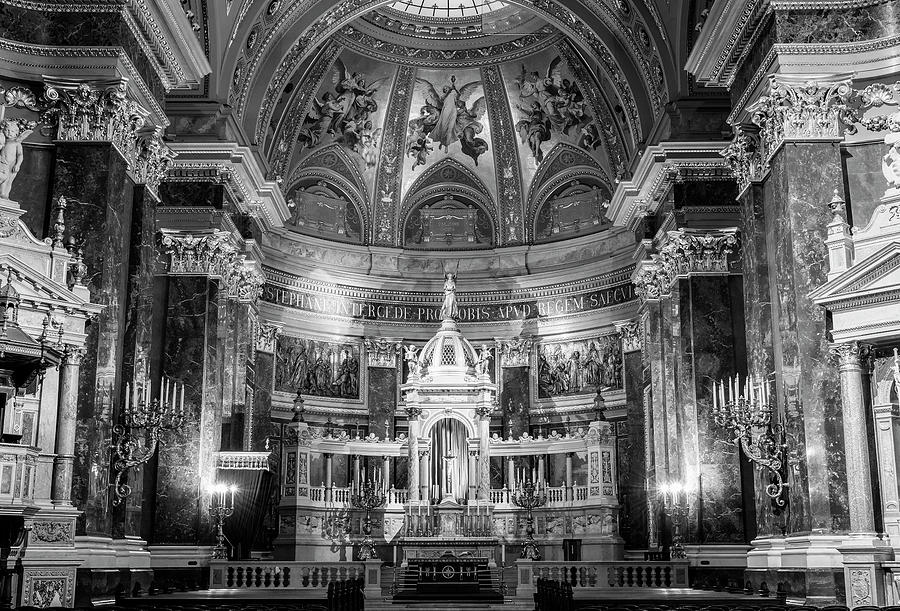 Architecture Photograph - St Stephens Basilica Interior Budapest BW II by Joan Carroll