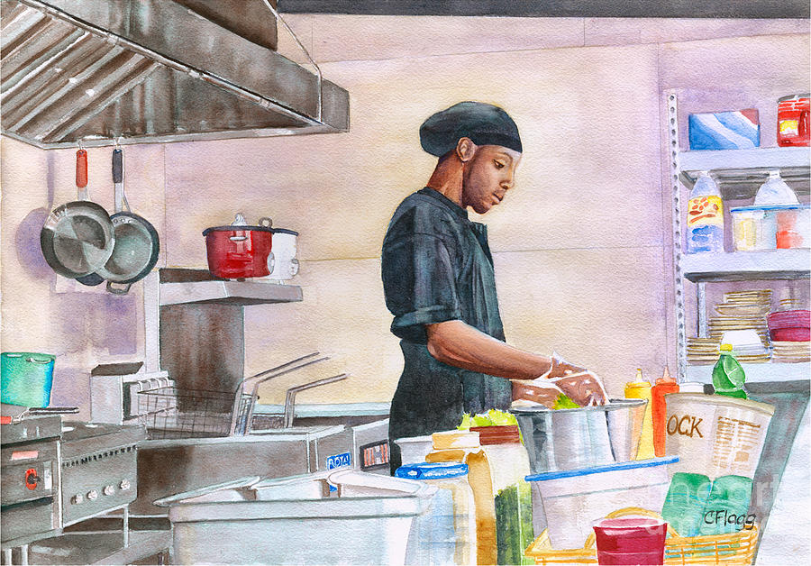 St Thomas Chef Kareem Painting by Carol Flagg
