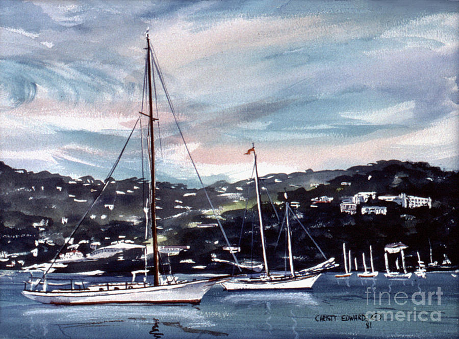 St. Thomas Mooring Waterfront Painting by Christy Edwards