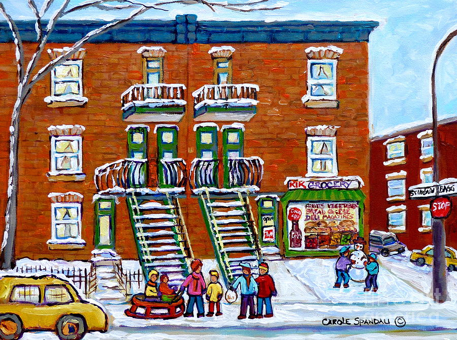 St Urbain And Bagg Montreal Winter Fun Montreal Memories Vintage Corner Store Carole Spandau         Painting by Carole Spandau