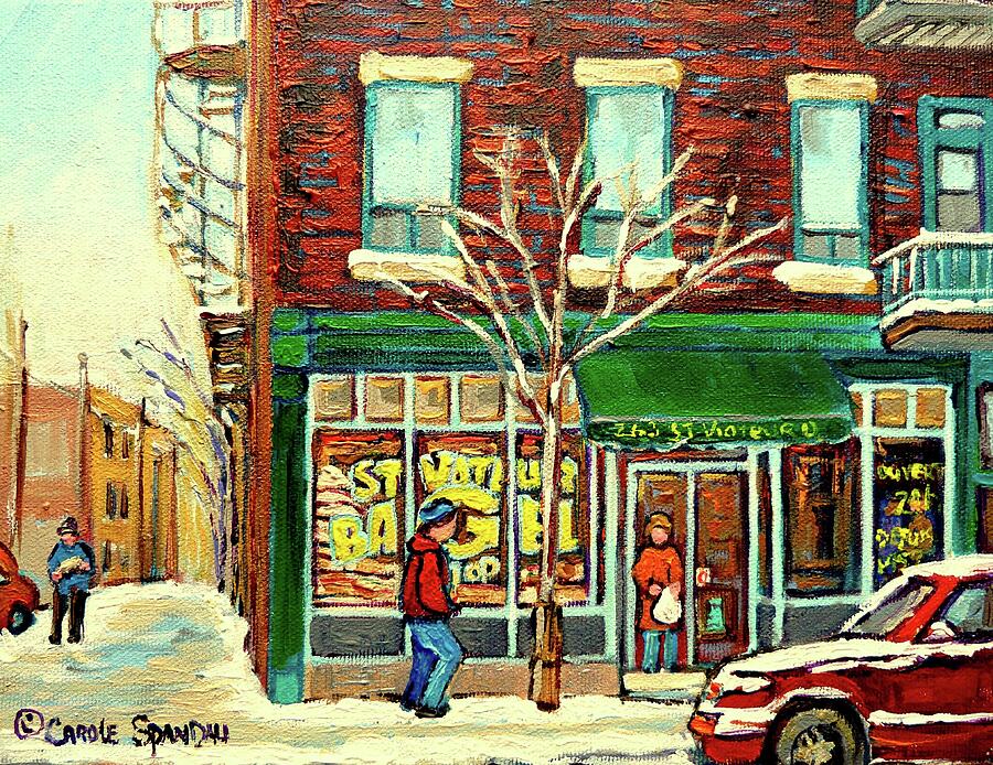 St Viateur Bagel Shop Montreal Painting by Carole Spandau