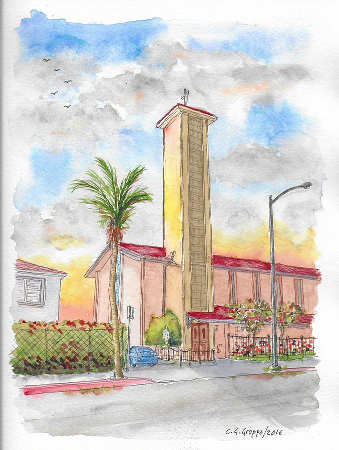 St. Victors Catholic Church, West Hollywood, CA Painting by Carlos G Groppa