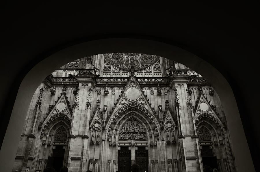 St. Vitus Cathedral Facade in Arch. Monochrome Photograph by Jenny Rainbow