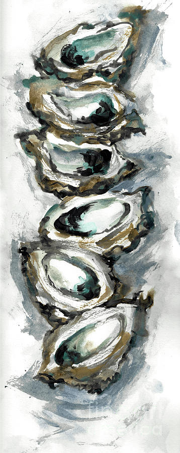 Stack of Six oysters on the half shell Painting by Francelle Theriot