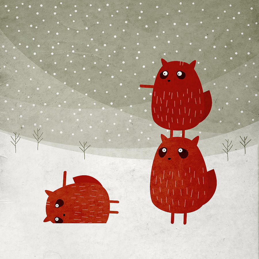 Wildlife Digital Art - Stacked squirrels in the snow by Fuzzorama