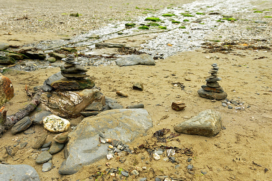 Stacked Stones on Durgan Beach - Cornwall Photograph by Rod Johnson