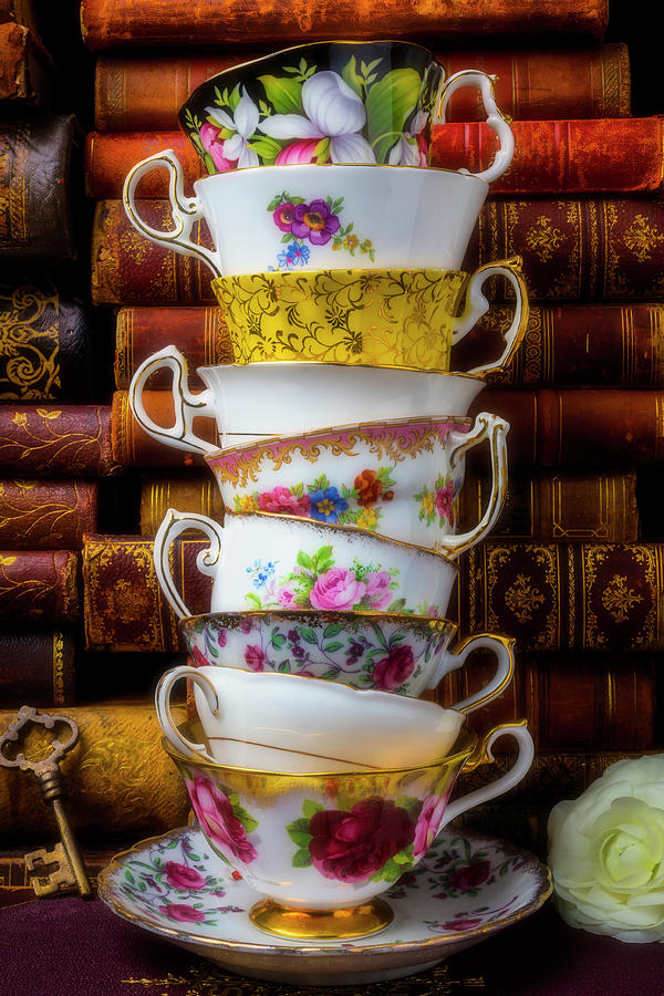 Flower Photograph - Stacked Tea Cups by Garry Gay