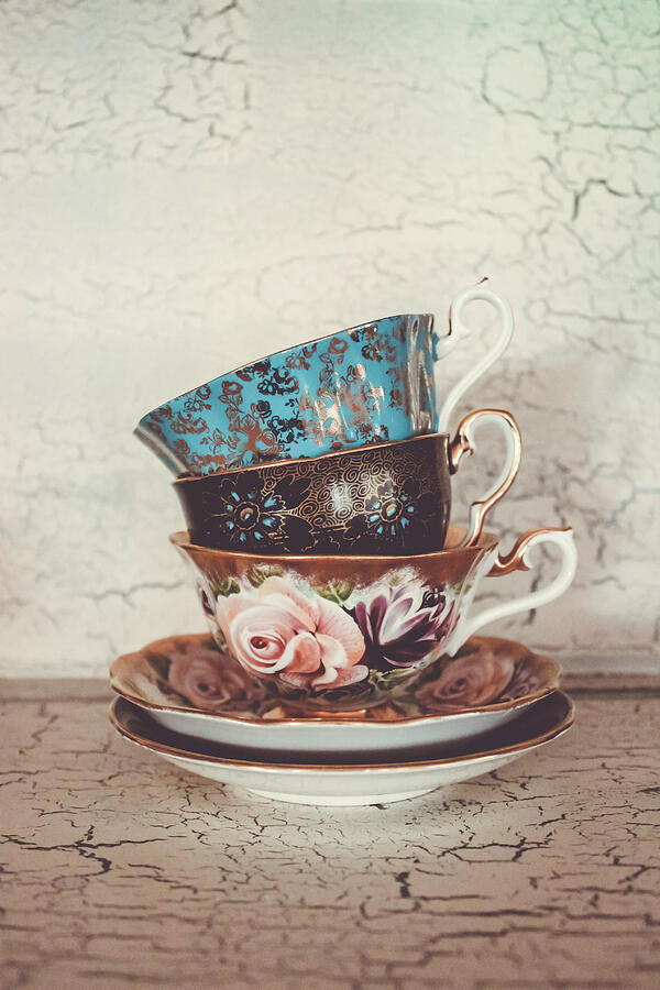 Vintage Photograph - Stacked Teacups III by Colleen Kammerer