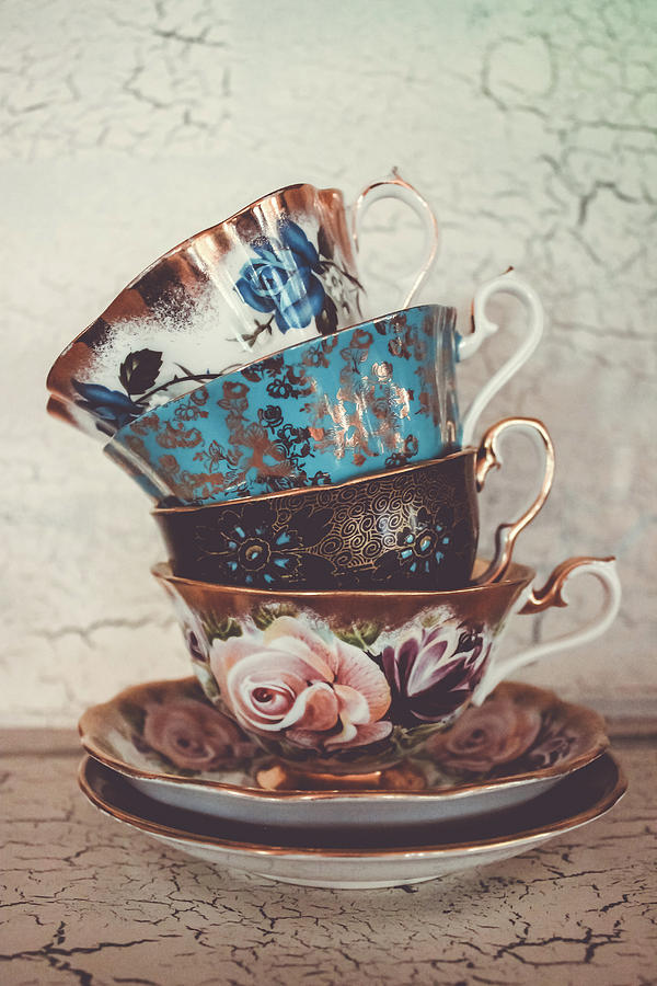 Vintage Photograph - Stacked Teacups IV by Colleen Kammerer