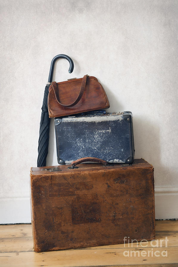 Stacked Vintage Luggage And Umbrella  Photograph by Lee Avison