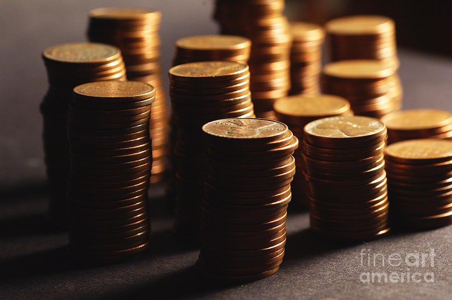 Stacks of pennies in macro 2 Photograph by Micah May
