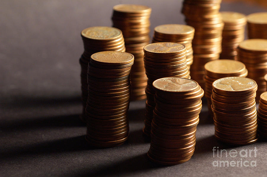 Stacks of pennies in macro 3 Photograph by Micah May