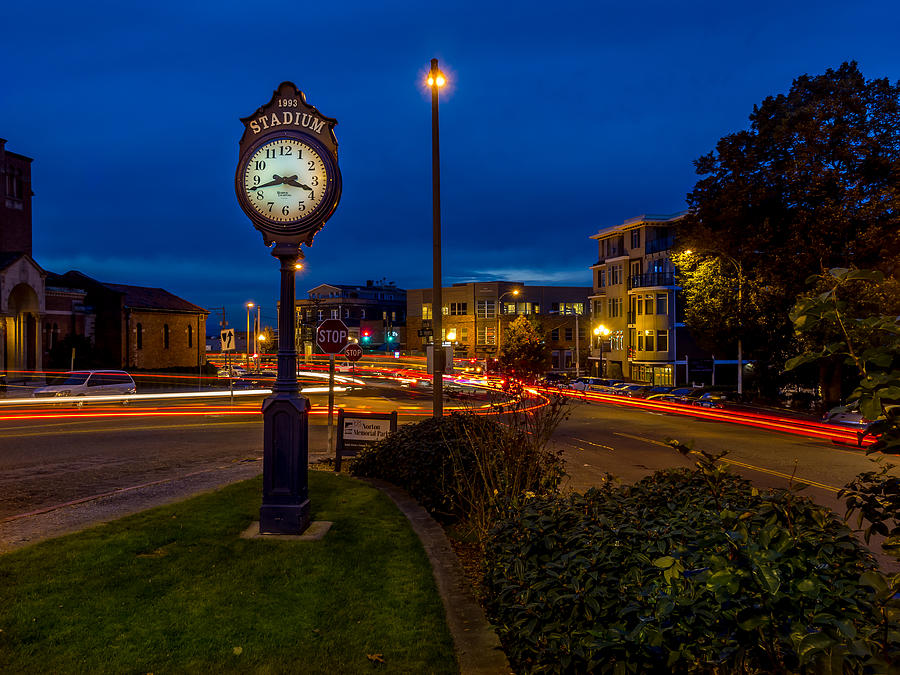 Stadium Clock During the Blue Hour Photograph by Rob Green