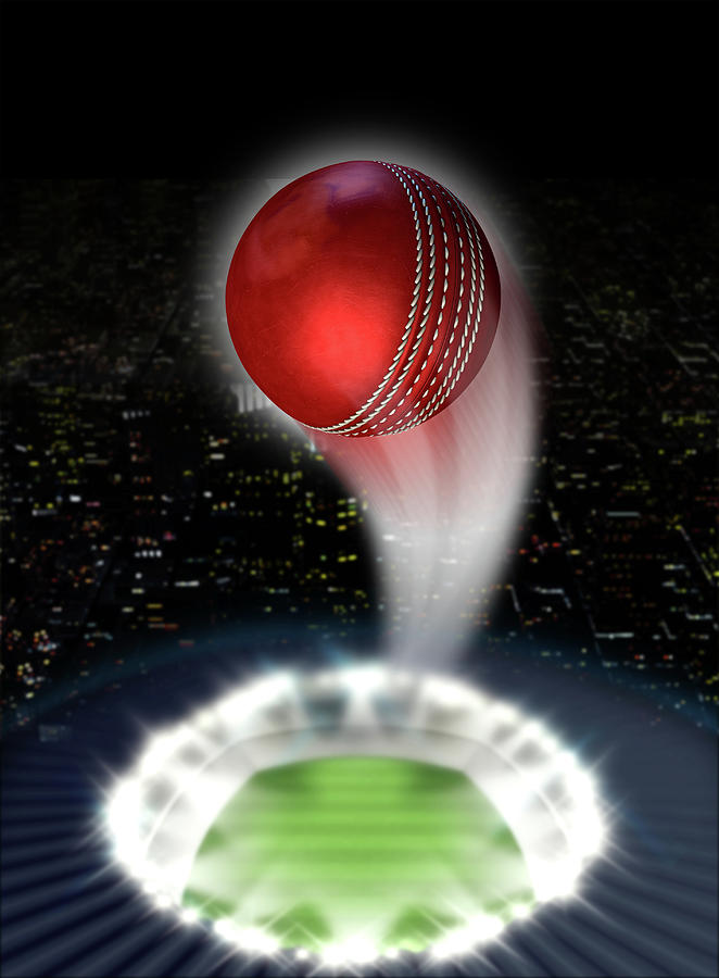 Cricket Digital Art - Stadium Night With Ball Swoosh by Allan Swart