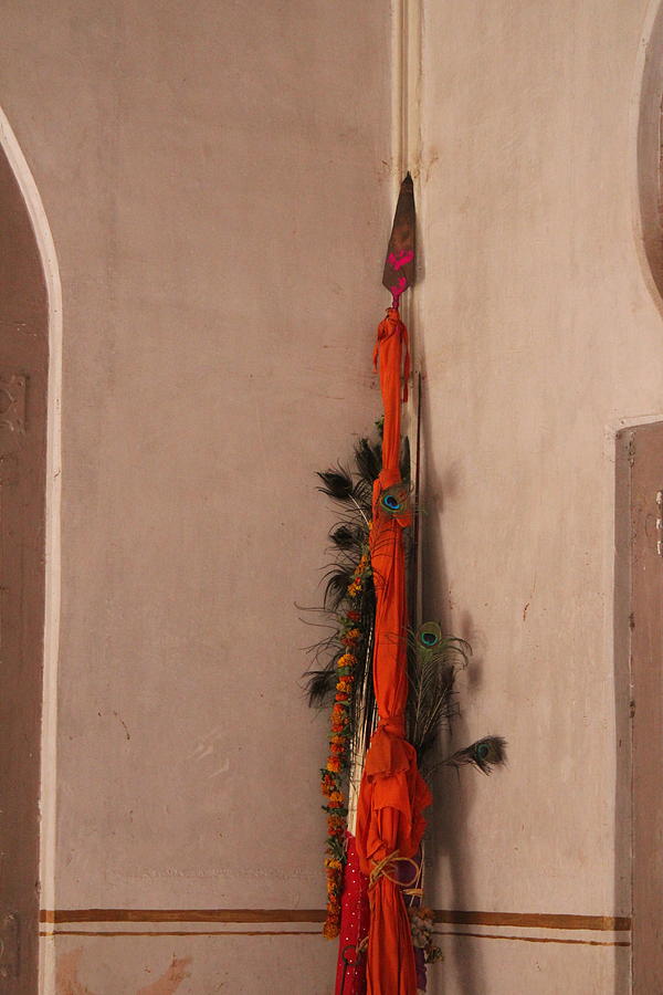 Staff with Peacock Feathers in Temple, Near Satara Photograph by Jennifer Mazzucco
