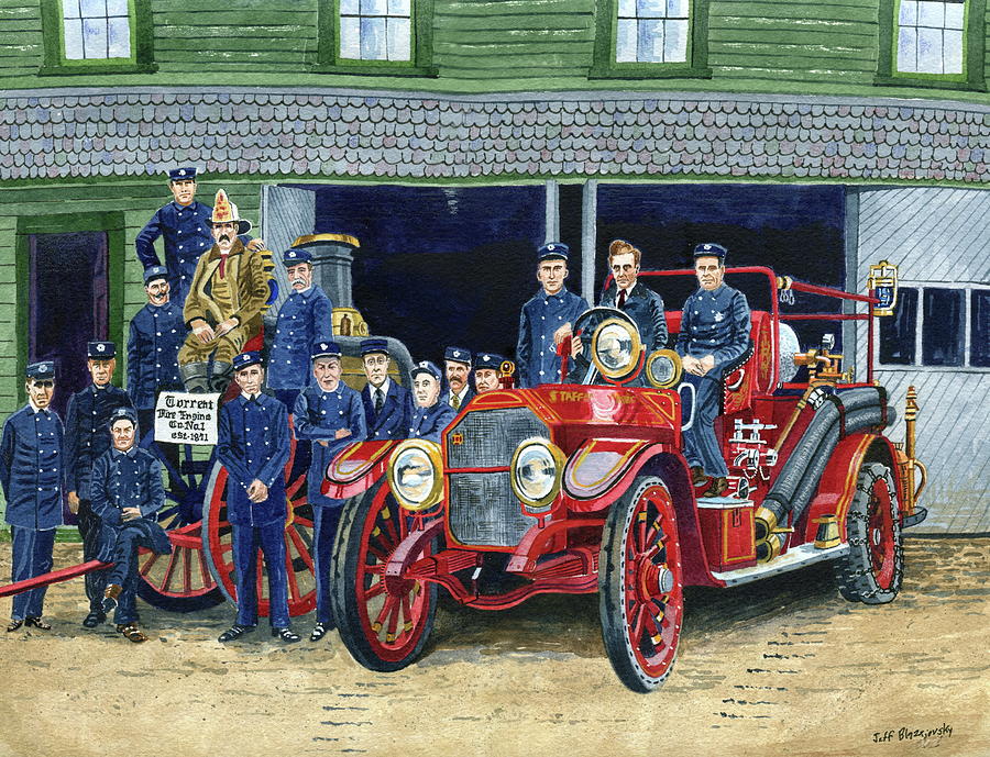 Fire Engines Painting - Stafford Springs fire dept 1920 by Jeff Blazejovsky