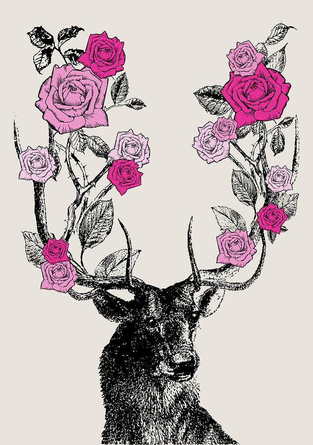 Rose Digital Art - Stag and Roses by Eclectic at Heart