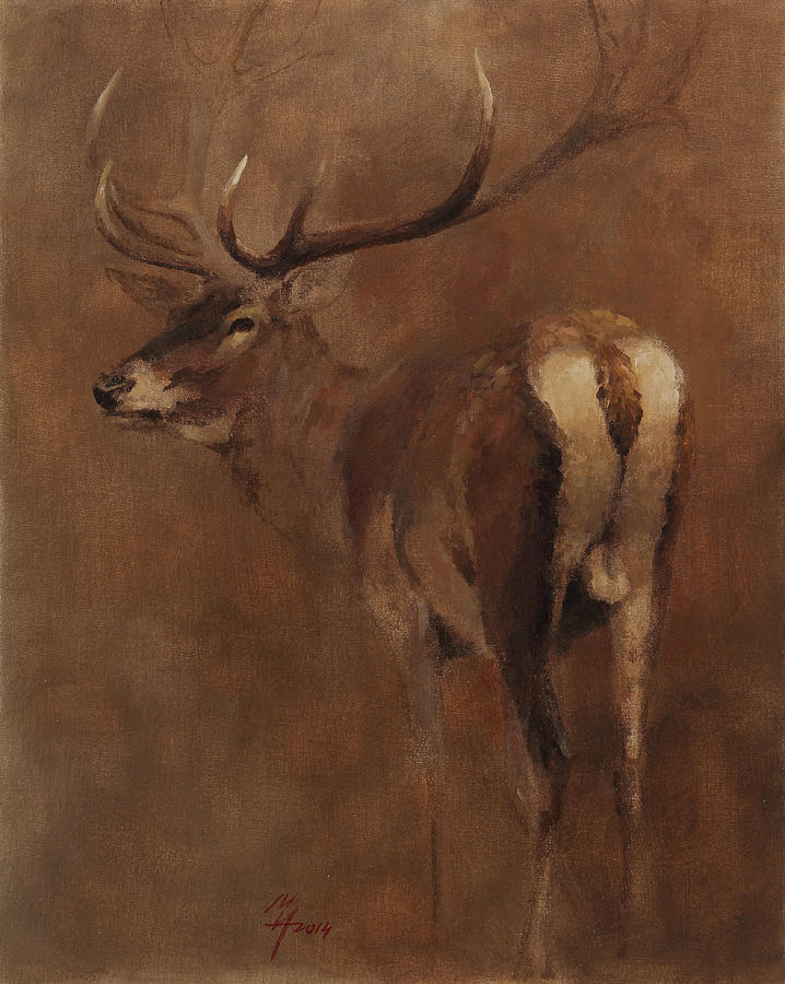 Stag Painting by Attila Meszlenyi