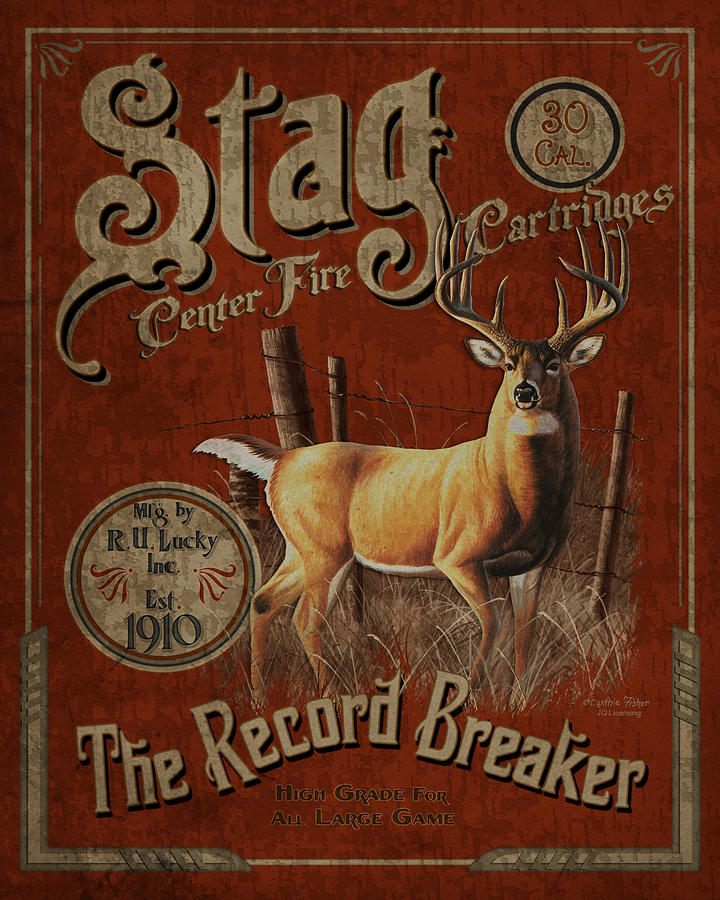 Deer Painting - Stag Cartridges Sign by JQ Licensing
