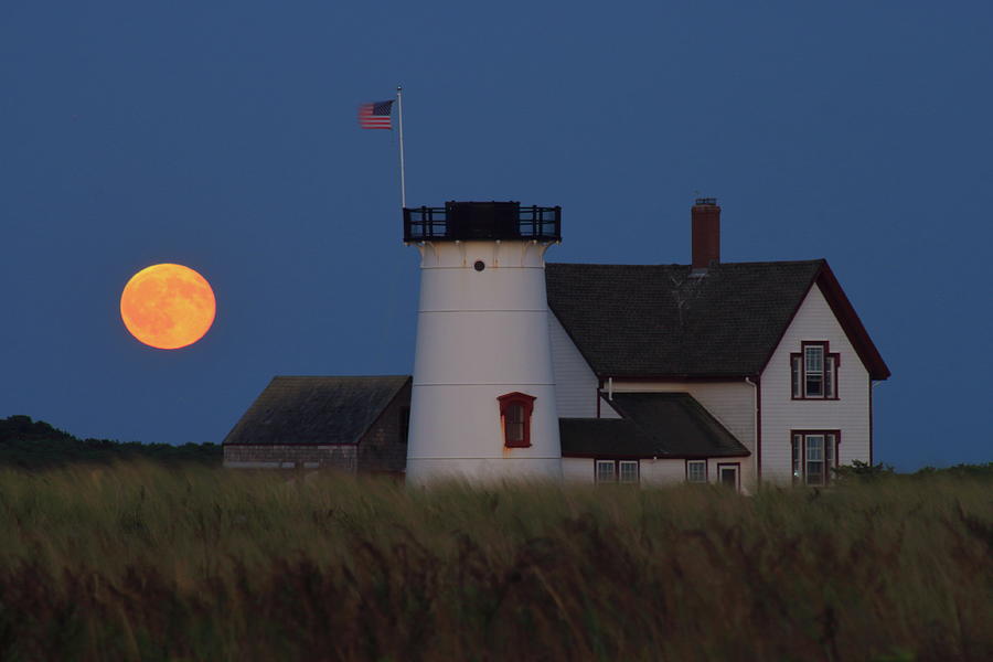 Stage Harbor Lighthouse Moonrise Photograph by John Burk