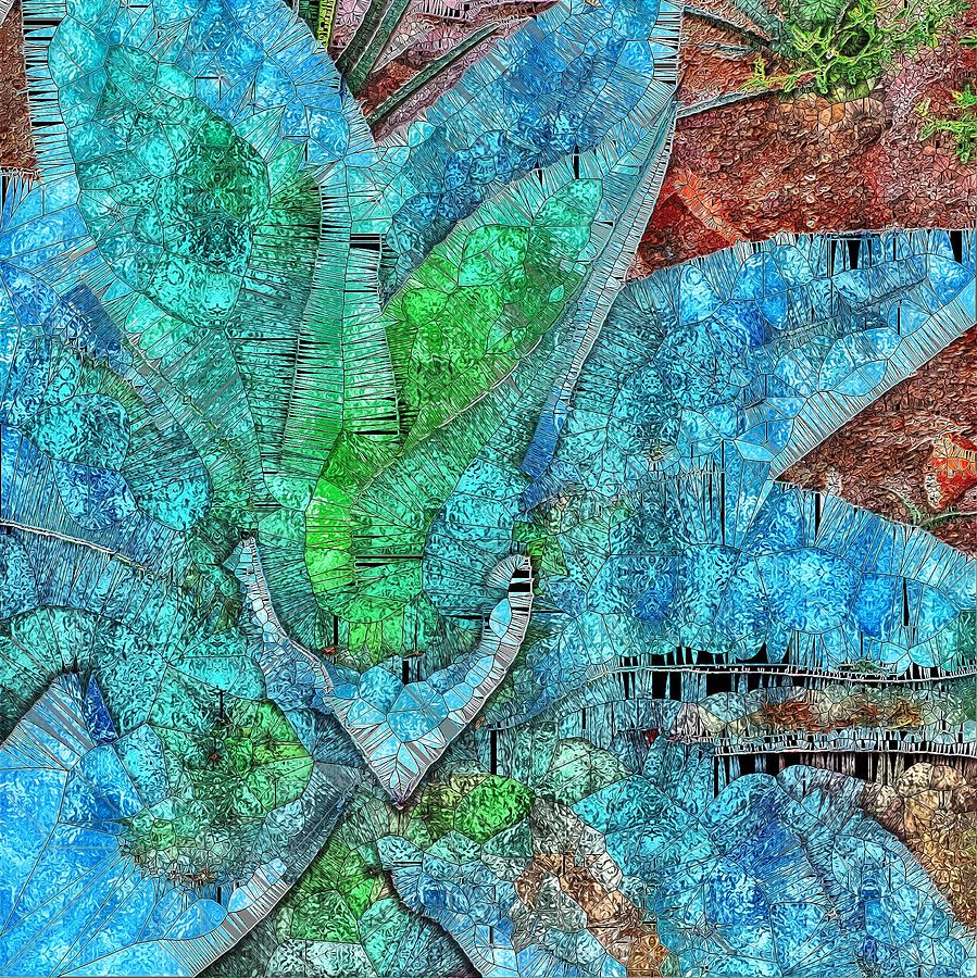 Abstract Digital Art - Stained Glass Agave Two  by Mo Barton