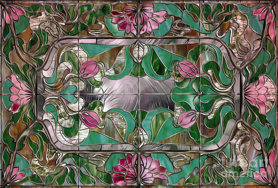 Stained Glass Art Nouveau Window Painting by Mindy Sommers