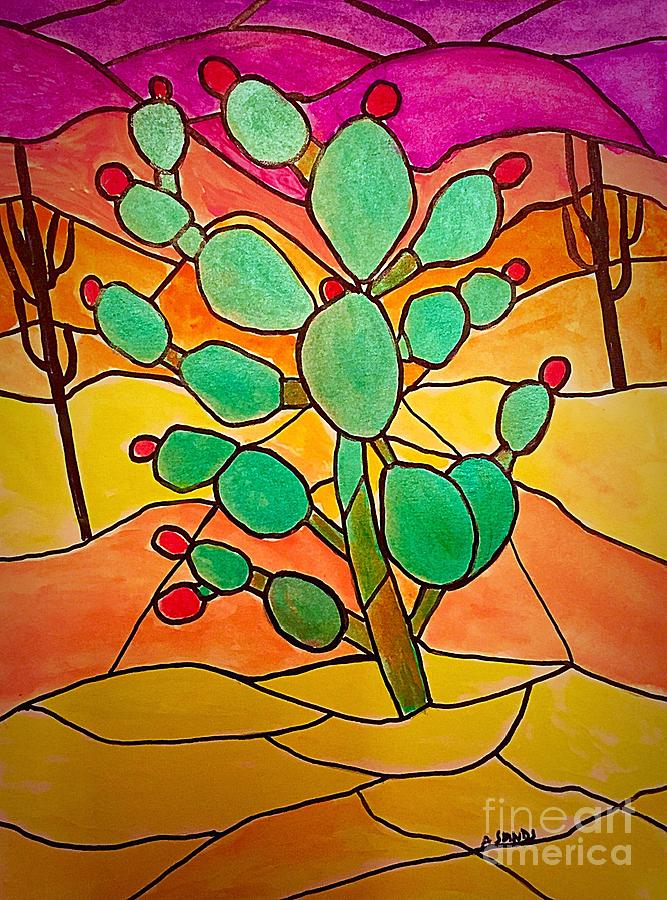 Stained Glass Cactus Painting by Anne Sands