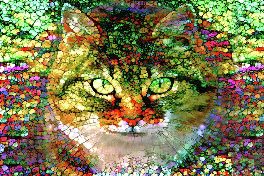 Stained Glass Cat Digital Art by Peggy Collins