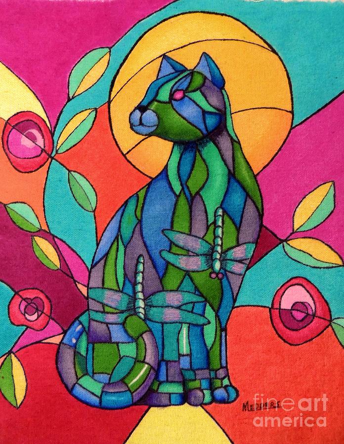 Stained Glass Cat Painting by Penny Medders
