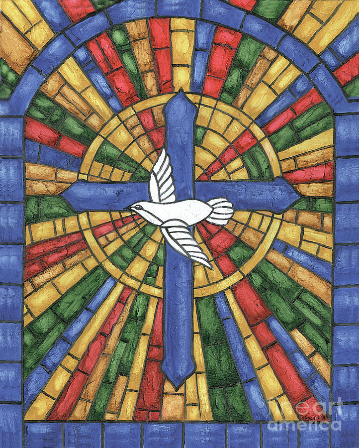 Dove Painting - Stained Glass Cross by Debbie DeWitt