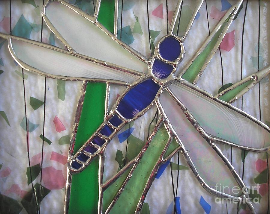 Stained Glass Dragonfly in Reeds by Karen J Jones Glass Art by Karen Jane Jones