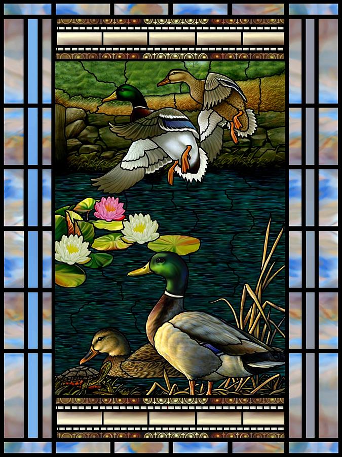 Stained Glass Ducks Mixed Media by Anthony Seeker