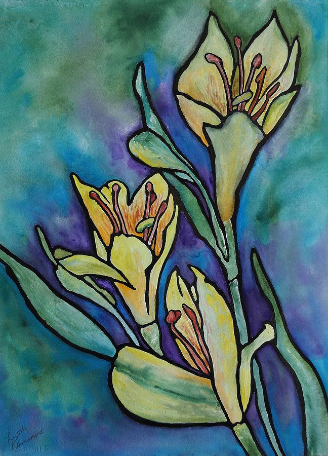 Stained Glass Flowers Painting by Ruth Kamenev