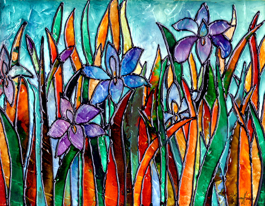 Stained Glass Iris Garden Painting