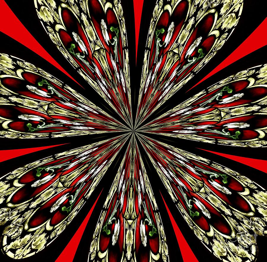 Stained Glass Kaleidoscope Mandala in Red Gold and Black Photograph by Rose Santuci-Sofranko
