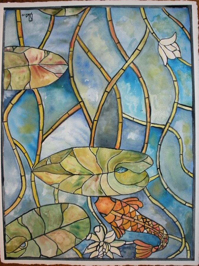 Stained glass Koi Painting by Lee Stockwell