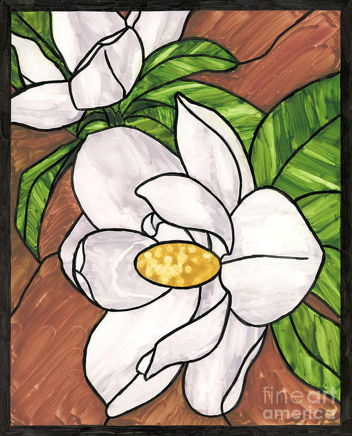Stained Glass Magnolias Painting by Brandy Woods